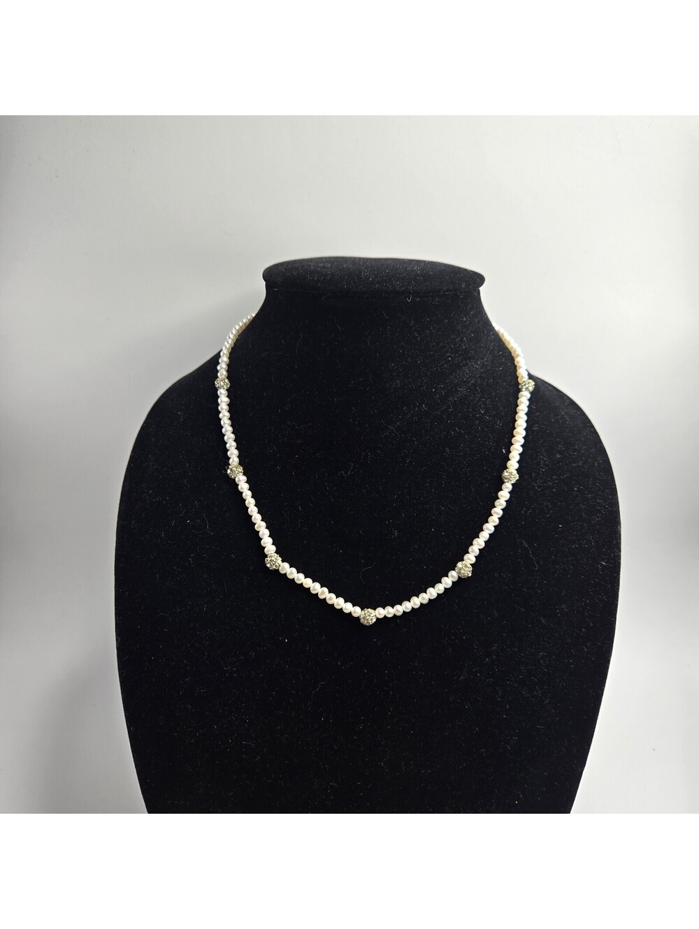 Vintage Cultured Pearl Necklace Silver Box Clasp Rhinestone Beads 18" Wedding